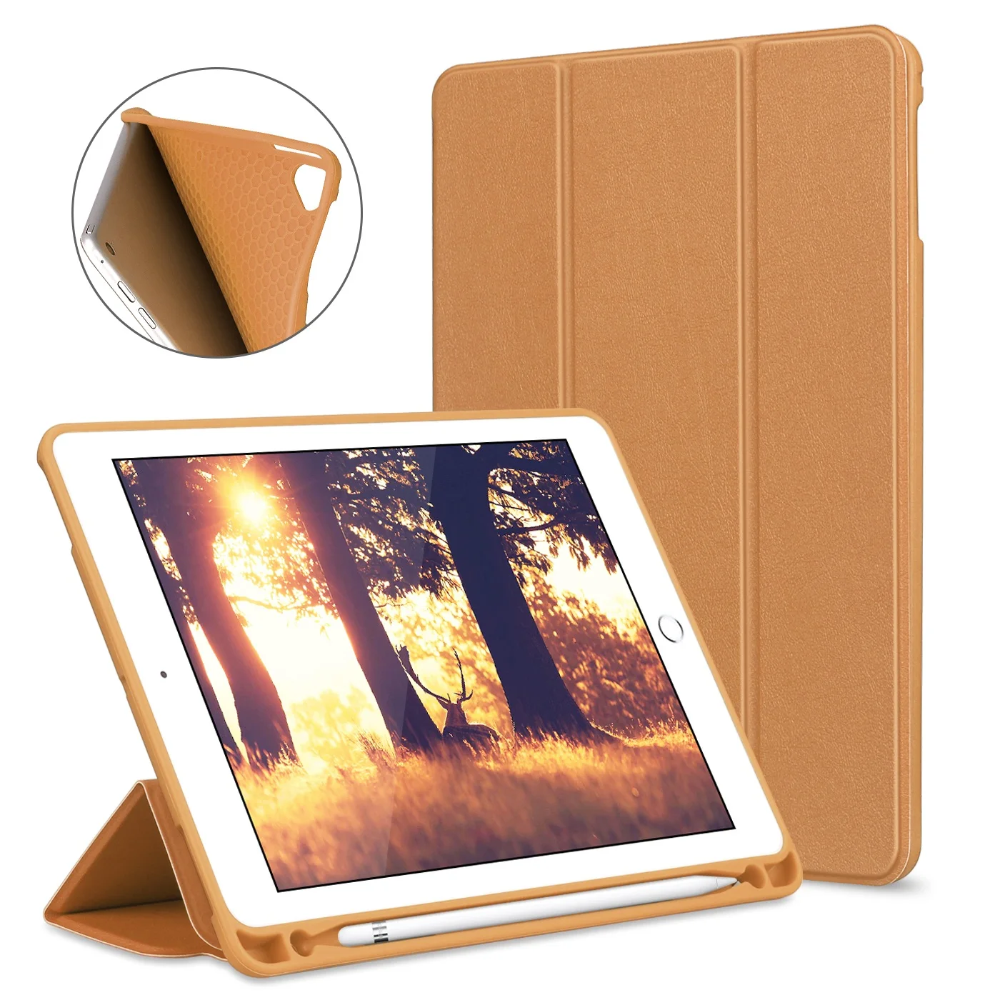 brown Смарт-чехол GOOJODOQ для iPad 9,7 Pro 9,7 с держателем карандаша, силиконовый мягкий чехол для iPad Air 2 Air 1 6th Gen, чехол Funda - Цвет: brown