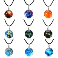 shellhard fashion unisex dreamy glass ball star universe galaxy pattern pendant necklace colorful charms chain luminous jewelry