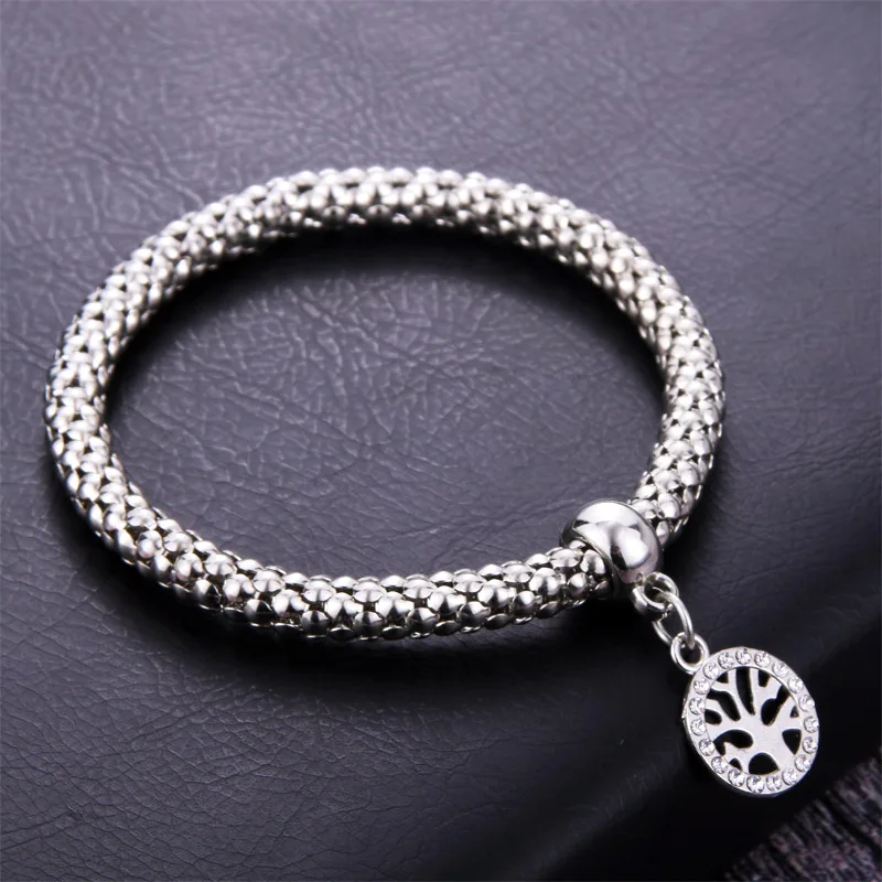 Pulseras Mujer Moda Крест Браслеты попкорн ДЛЯ Woemn шарм браслеты попкорн цепь ювелирные изделия для женщин Мода/девушка ювелирные изделия - Окраска металла: tree of Life