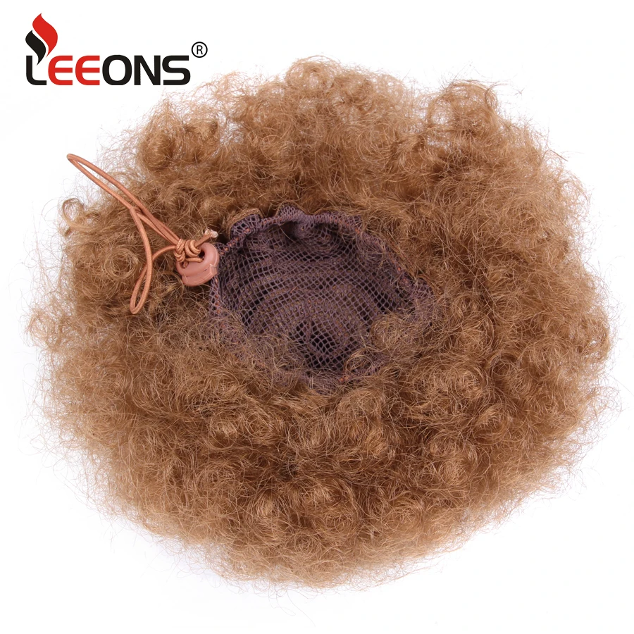 Расширение для волос Leeons Brown Black Synthetic Ponytail Hair Extension Clip On Pony Tail Kinky Afro Puff Curly Hairpiece.