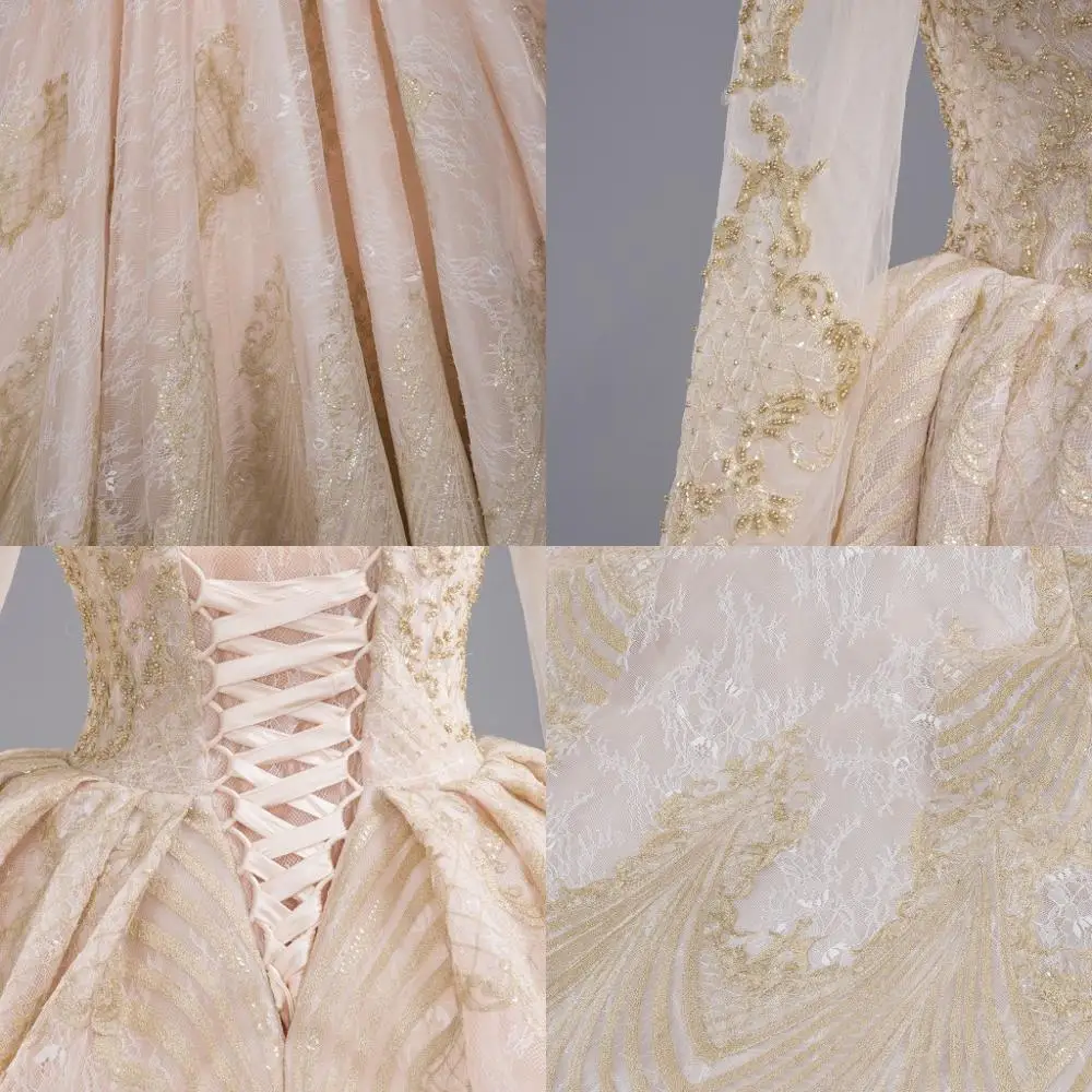 Роскошное блестящее свадебное платье вечернее с длинным рукавом и круглым