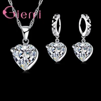 women austrian crystal pendant necklace earrings heart shaped 925 sterling silver crystal jewelry sets female fashion accessory