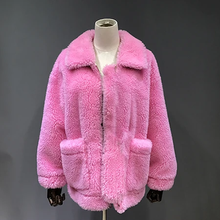 Rose pink Maylofuer Новые поступления Короткая натуральная овечья шерсть Шуба Мода Тедди Куртка Разноцветные Верблюжий Тедди Пальто - Цвет: Rose pink