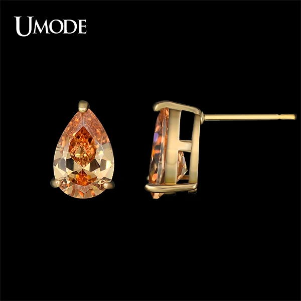 UMODE Женские серьги гвоздики слеза бледно палевого цвета с позолотой розовым