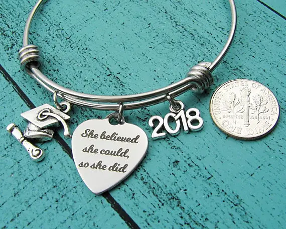 Heart Letter Bracelet She Believed Could So Did For 2018 College Graduation Gift Student Inspirational Present YP3785 | Украшения и