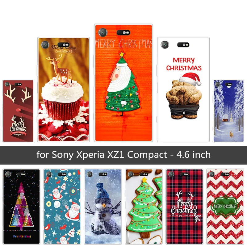 4.6 inch For Sony Xperia XZ1 Compact Back Cover Transparent Silicone Slim TPU Merry Christmas Phone Cases |
