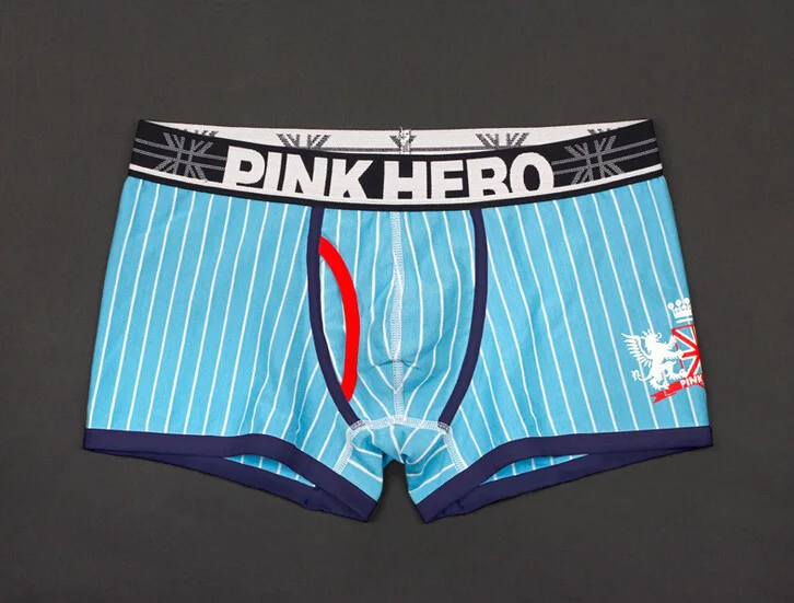 Blue Pink Heroes Мужское нижнее белье, полосатые мужские боксеры, хлопок, эластичный пояс, свободные боксеры, брендовая одежда, высокое качество - Цвет: Blue