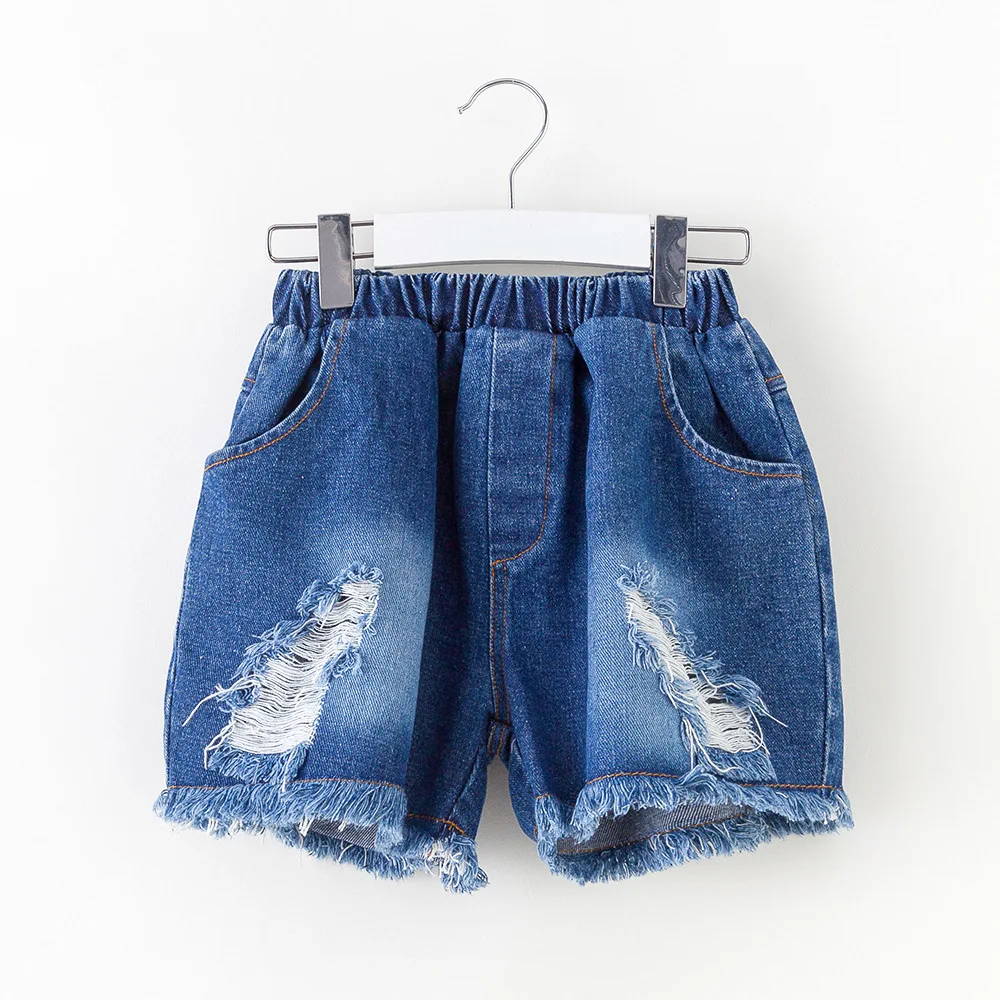 Рваные джинсовые шорты для девочек модель 2019 года летняя одежда маленьких новая