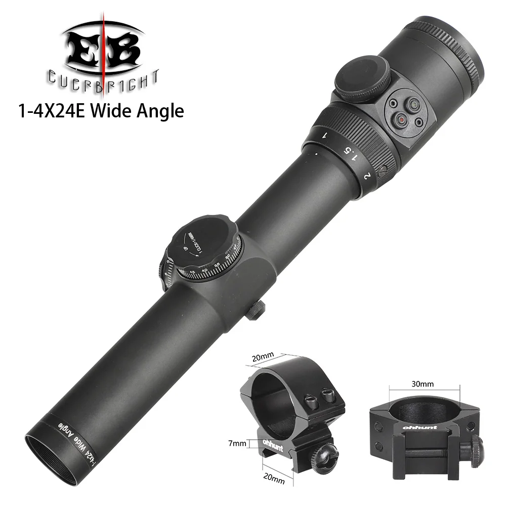 Low Picatinny Rings EB 1-4X24E FFP компактные охотничьи оптические прицелы первый фокальный самолет тактическое стекло Сетка Красный Зеленый осветительный прицел - Цвет: Low Picatinny Rings