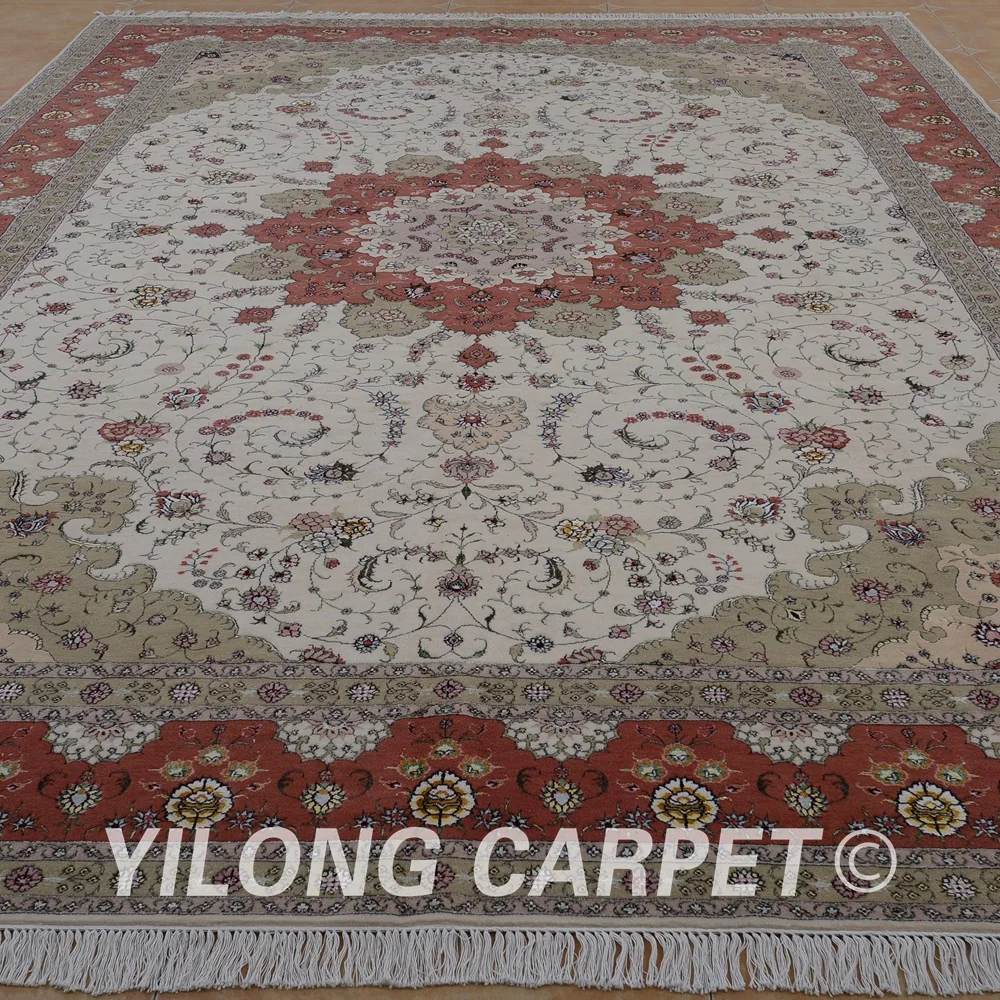Традиционные персидские восточные шерстяные коврики Yilong 10 'x 14' бежевый