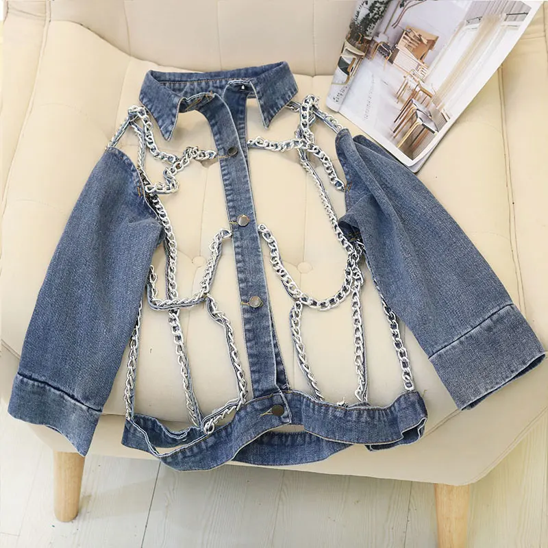 Модная Джинсовая куртка с цепочкой новинка 2019 весенне осеннее пальто для женщин