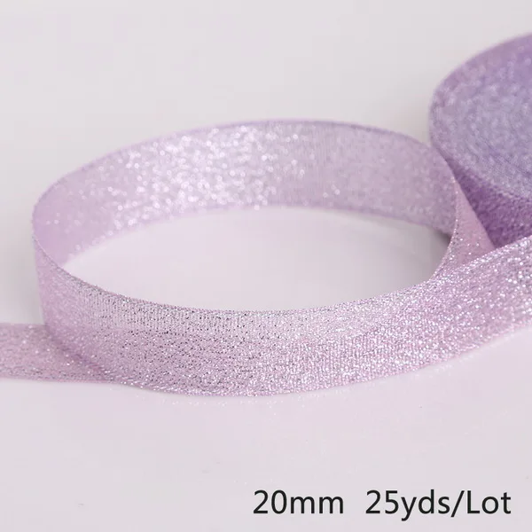 Light Purple 20mm 25 ярдов разноцветные 20 мм/38 мм ширина с металлическими блестками ленты из органзы для пошива швейных изделий для DIY подарки свадебные украшения - Цвет: Light Purple 20mm