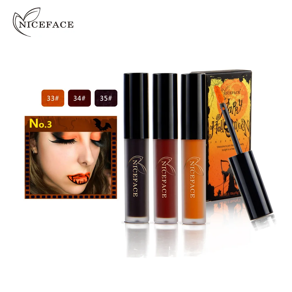 

NICEFACE 3Pcs/set Halloween 3 Color Lip Gloss Waterproof Long Lasting Lipstick Moisturizing Lips Makeup Cosmetics Easy to Wear