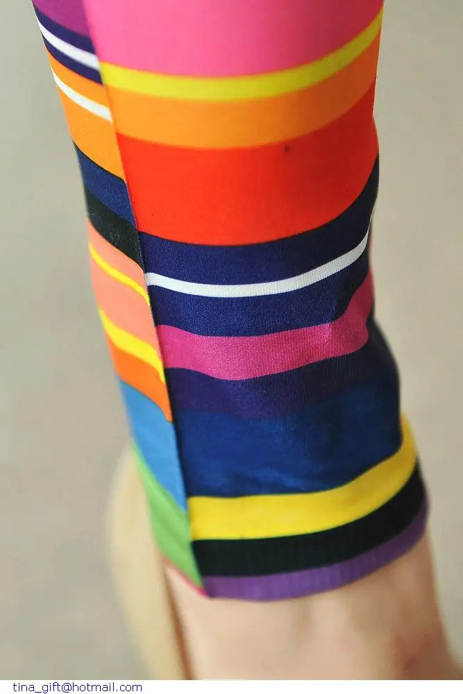 Fashion Women &amp Girl pants adventure time Fitness Colorful Striped Print Stretch Leggings punk LC79302 Free Shipping | Женская одежда