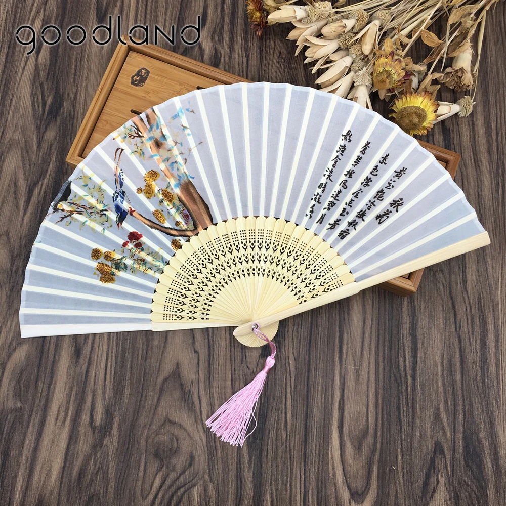 

Free Shipping 10pcs Chinese Vintage Retro 100% Silk Bamboo Dance Fans Flower Party Wedding Prom Dancing Fan Summer Accessories