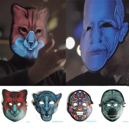 Хэллоуин LED страшная маска продувка музыки вспышка провода праздник костюм