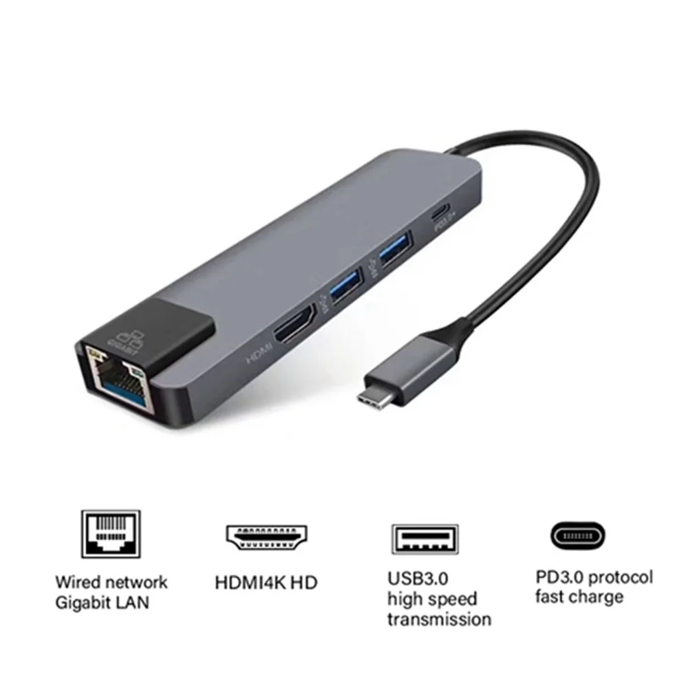 5 в 1 концентратор адаптер usb type C Hdmi 4K USB C к Gigabit Ethernet Rj45 Lan адаптер для Mac Book Pro Thunderbolt 3 USB-C зарядное устройство P