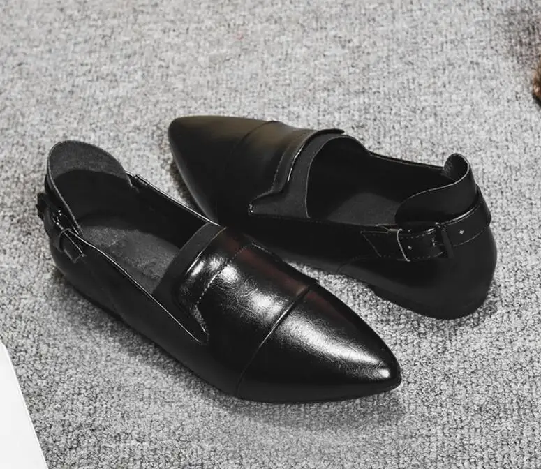 Черный Дизайнер pointy однотонные Кожаные криперы сзади застежка Сабо женские туфли на плоской подошве в европейском стиле Горячая Распродажа Туфли-оксфорды пр дизайн zapatos - Цвет: Черный