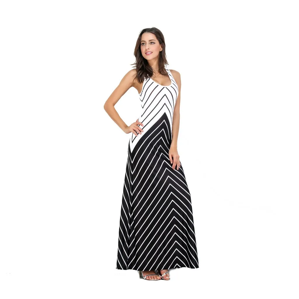 Europe Station 2019 New Sleeveless Striped Cross Vest Long Mopping Dress Female | Женская одежда