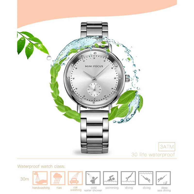 Часы Minifocus стразы из розового золота женские кварцевые часы с браслетом и