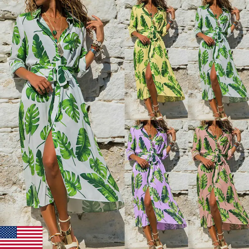 Новое Женское длинное платье макси с цветочным принтом Раздельный подол длинный