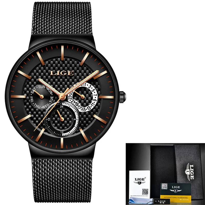 Reloj Hombre LIGE брендовые Мужские часы кварцевые мужские со стальным Ремешком Ультра