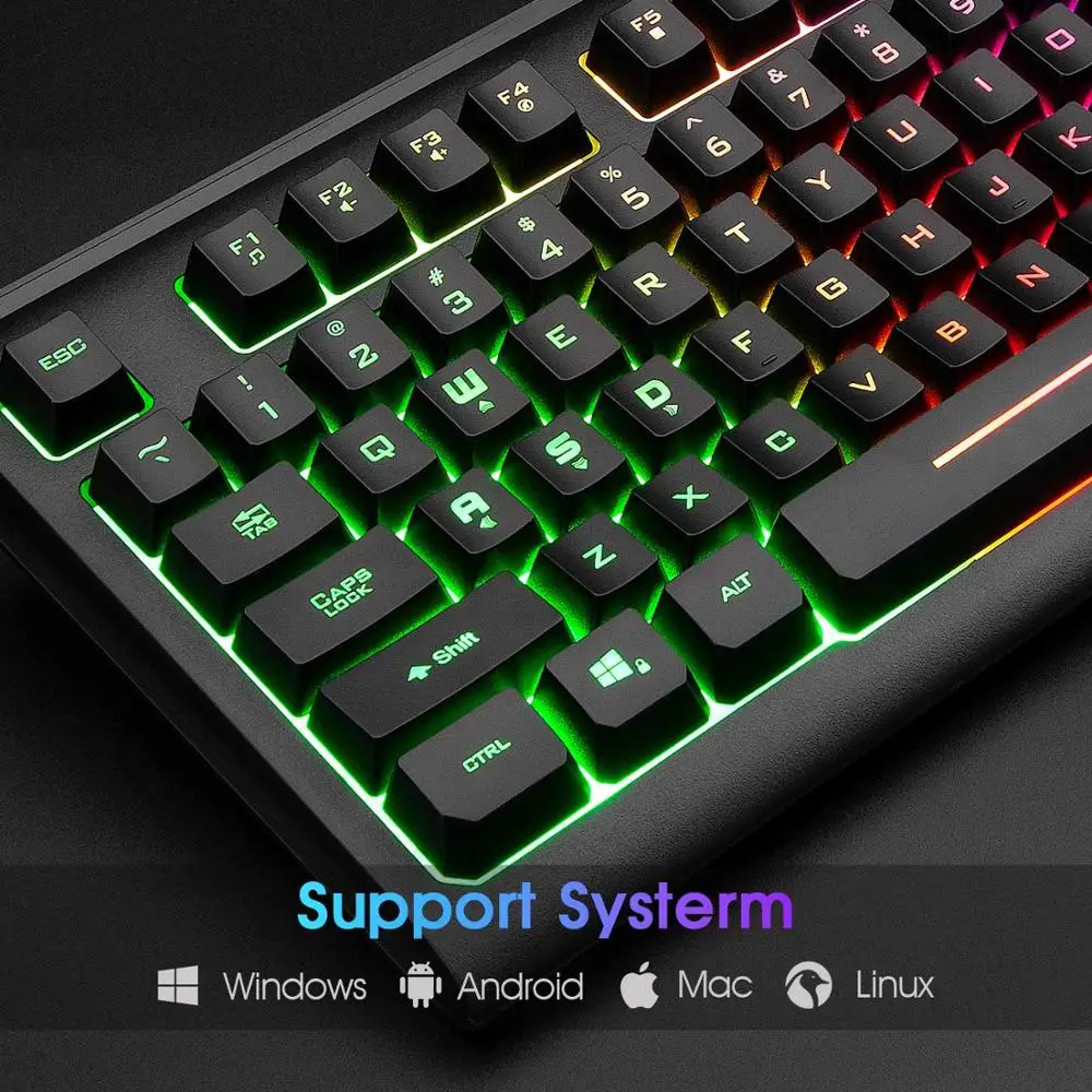 Игровая клавиатура Rii RGB RK104 с подсветкой компактная компьютерная 87 клавишами для