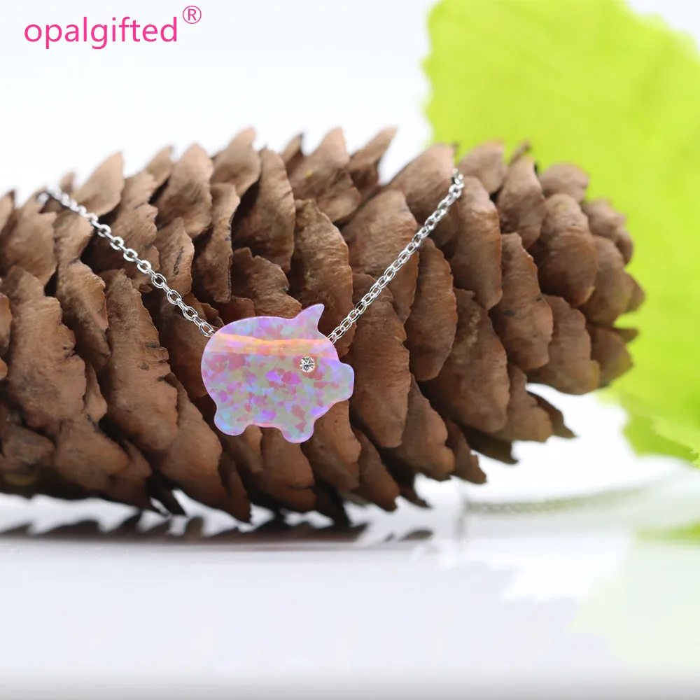 op58 silver O chain 1 шт Горячая Розовая Свинья опал с cz для глаз кулон ожерелье O Цепь 925 пробы Серебряный синтетический опал цепочка со Свинкой для подарка - Окраска металла: op58 silver O chain