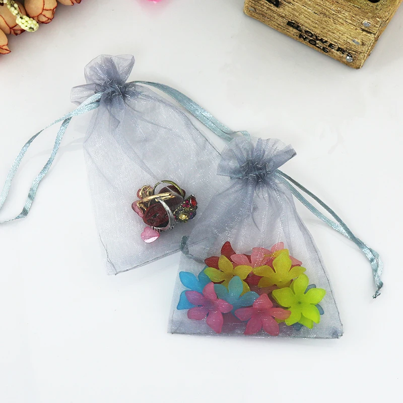 

Small Sliver Gray Organza bags 9x12cm Drawable Wedding Candy Favour Jewelry Packaging Bag Pouches Organza Gift Bags 1000pcs