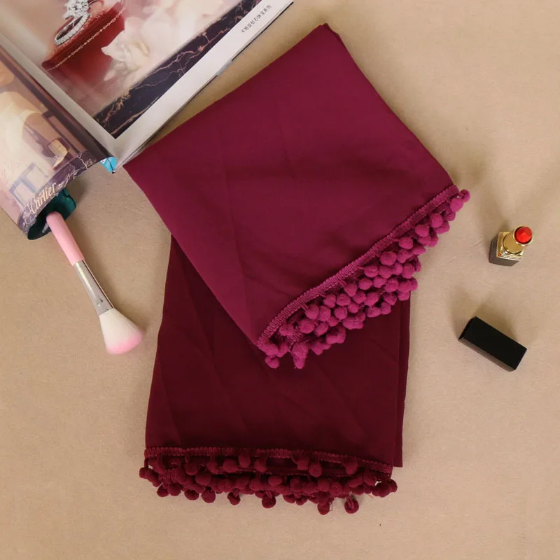 Lavel Женская Высококачественная шифоновая шаль с помпонами и шариками хиджаб