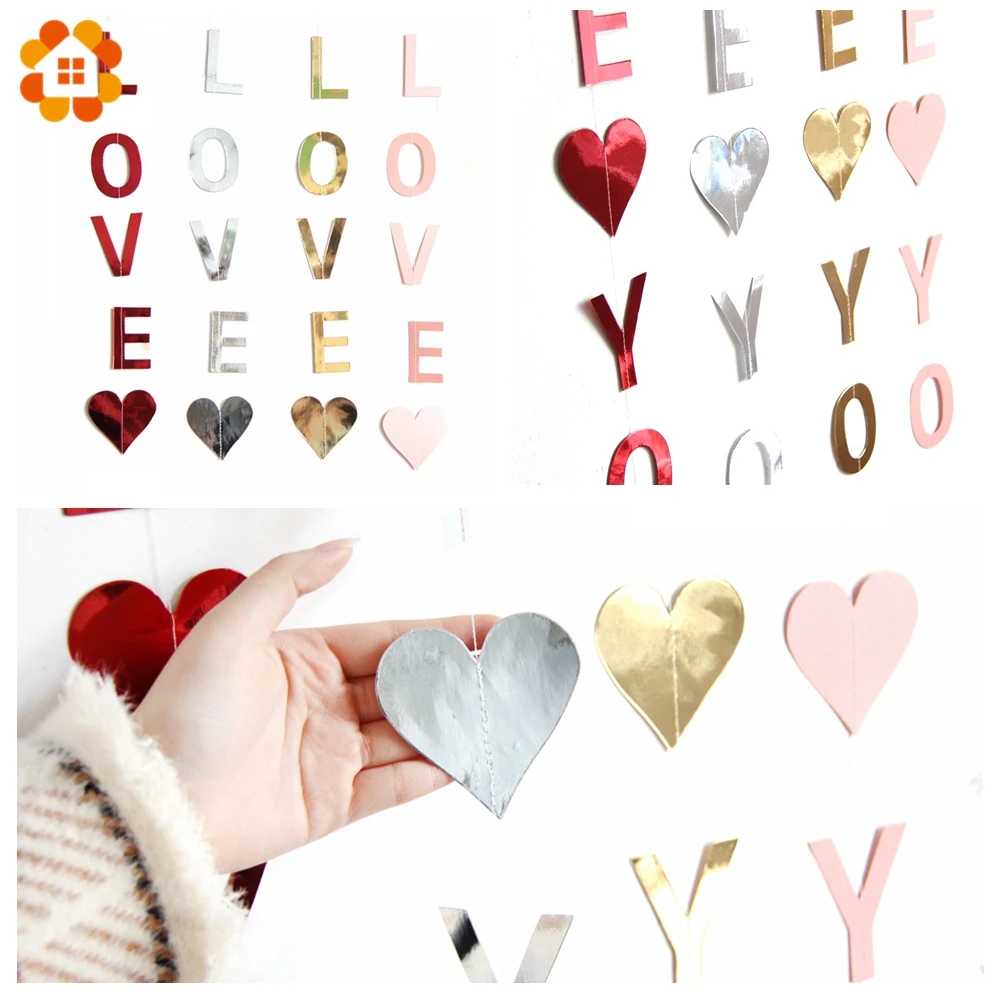 1 шт. милые бумажные гирлянды с сердцем I Love You сделай сам Свадебная вечеринка