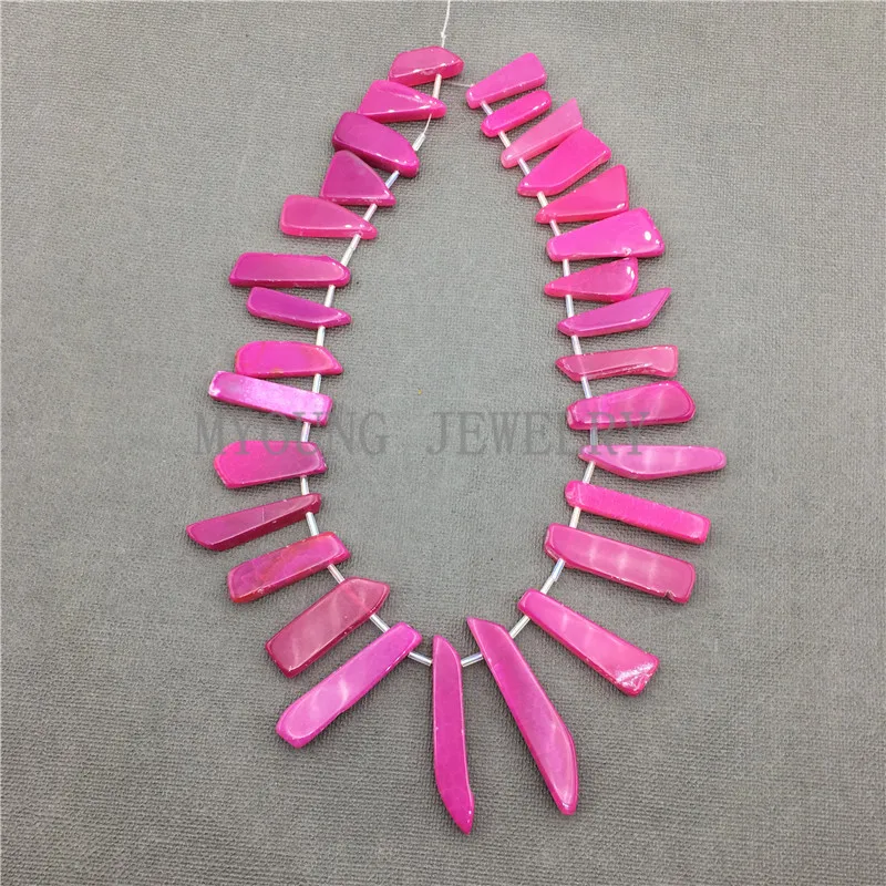 MY0592 Polished Fuchsia Agates Stick Slab Beads Pink Dagger Shape Spike Point Drilled Necklace Making | Украшения и аксессуары