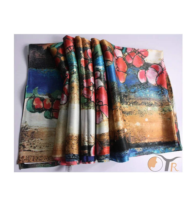 Новые поступления шарфы женщина Женская мода печати Атлас шарф шелковые