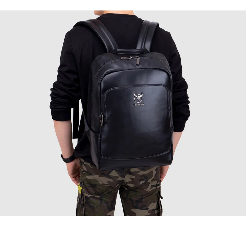 Black Men Fashion Laptop Backpacks Multifunctional Cow leather Backpack Zipper Capacity Male Travel Backpack for Unisex
