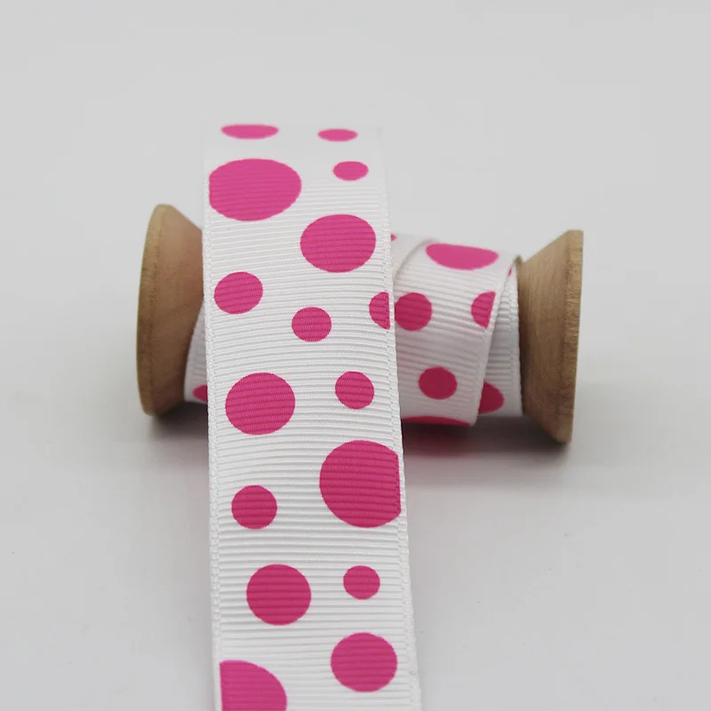 25mm Pink 3/" 5/8" " Цветная корсажная лента в горошек 9 мм 16 мм 25 мм Личная графическая печать лента для рукоделия аксессуары для декора - Цвет: 25mm Pink
