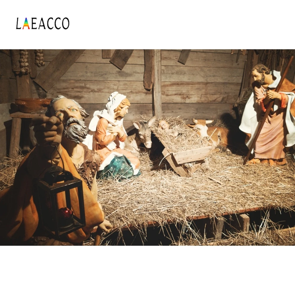 Laeacco Рождественская сцена фон для фотосъемки с изображением Иисуса овцы
