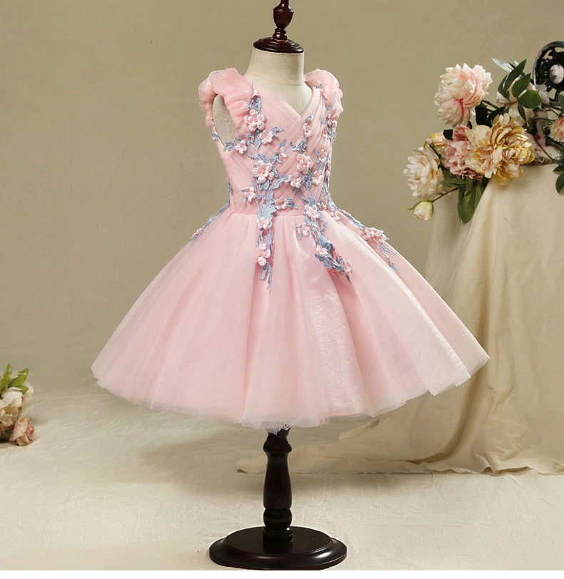 Elegant Tulle Girls Wedding Dress Flower Girl Princess Party Pageant Formal Gown Pink Lace Kids First Communion Dresses | Детская одежда