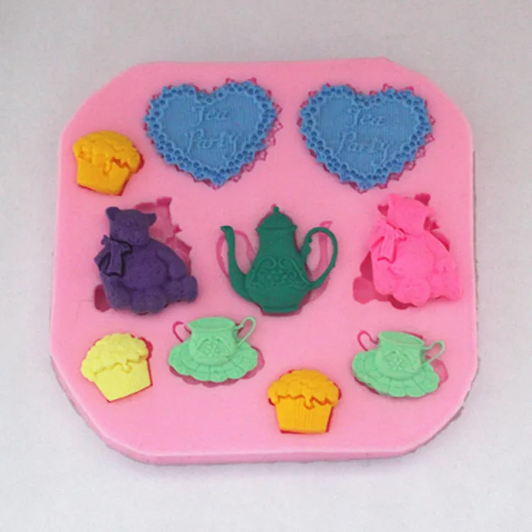 Формы для мыла и шоколада с маленьким медведем любовь сердце послеобеденный чай