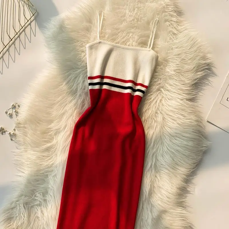 ALPHALMODA летнее женское Спортивное Полосатое трикотажное платье на бретельках, сексуальное облегающее Повседневное платье, сарафан