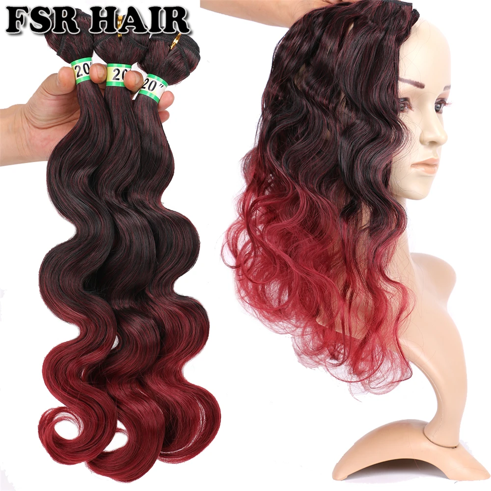 Brazilian Ombre Color Body Wave Hair Bundles M1/Burgundy 18-24 Inches High Temperature Synthetic Hair Extensions for Black Women