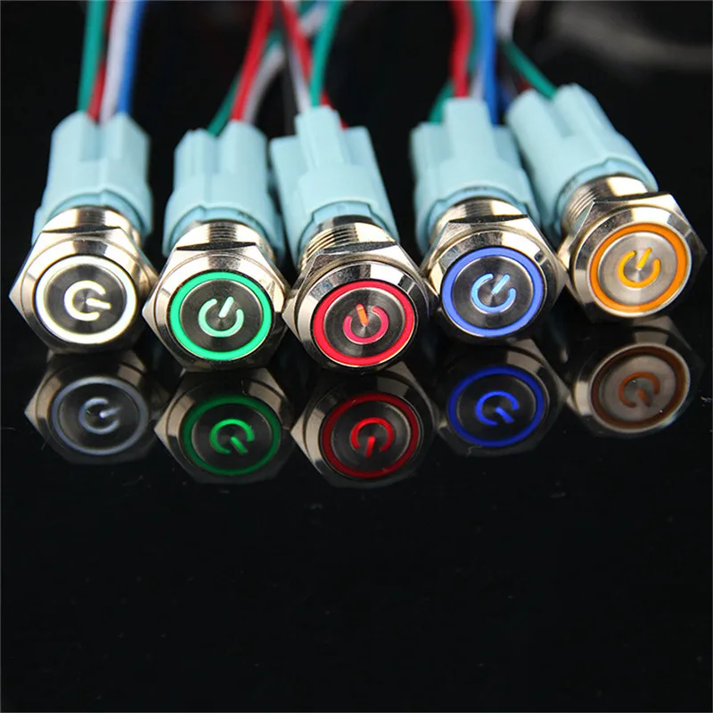 1 шт. водонепроницаемый металлический кнопочный переключатель со светодиодный