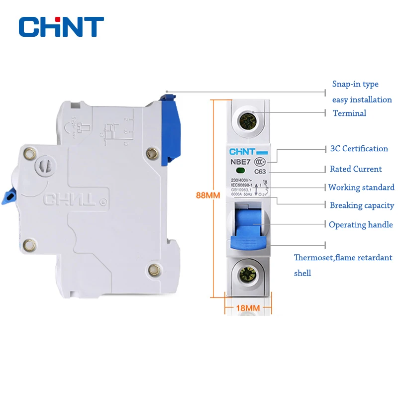 1P 10A/16A/20A/25A/3 230/400V Мини автоматический выключатель MCB c тип 18 мм защита от