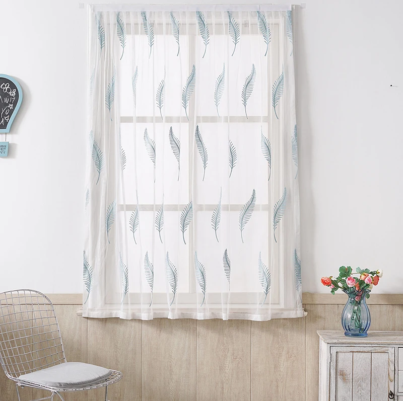 Занавески с вышивкой в виде американских пасторальных листьев на заказ белые