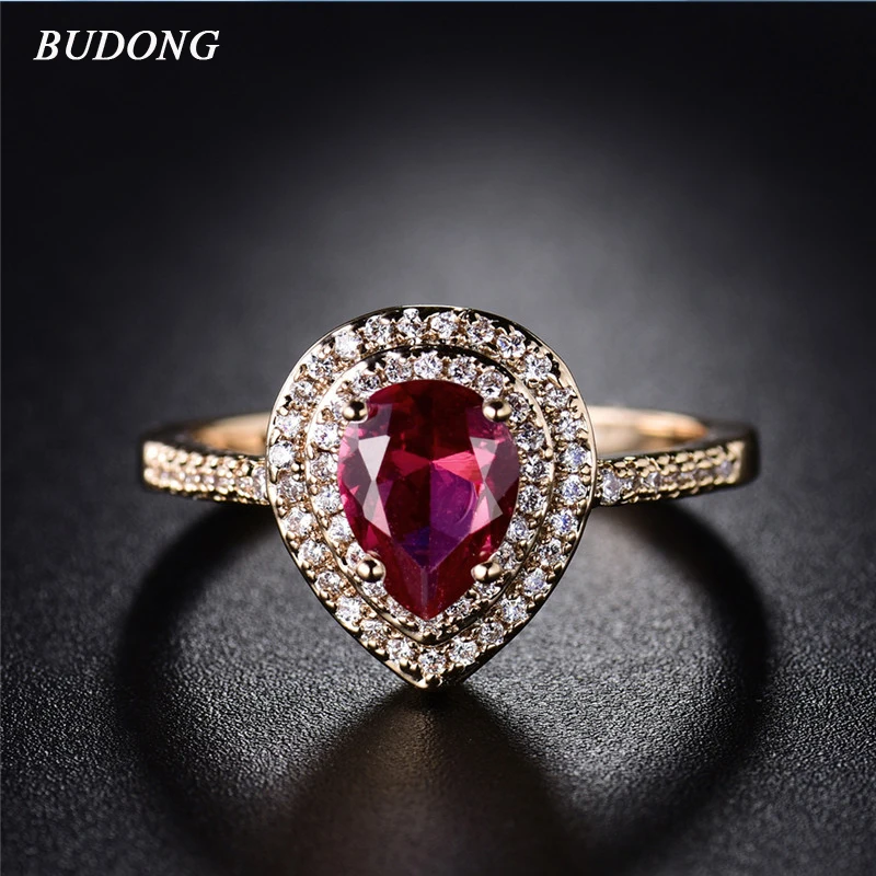 Женское кольцо на палец BUDONG стильное золотое оранжевое красное овальное с