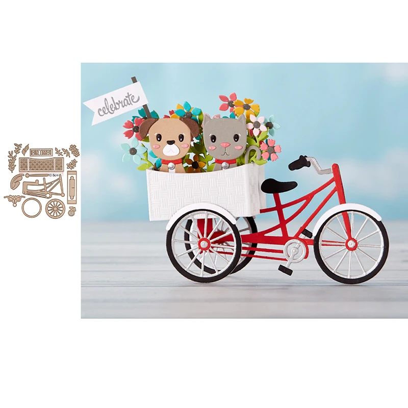 3D Tricycle Metal Cutting Dies Silver Stencil For Scrapbooking Paper Cards Crafts New Dies Cutter Decor Embossing