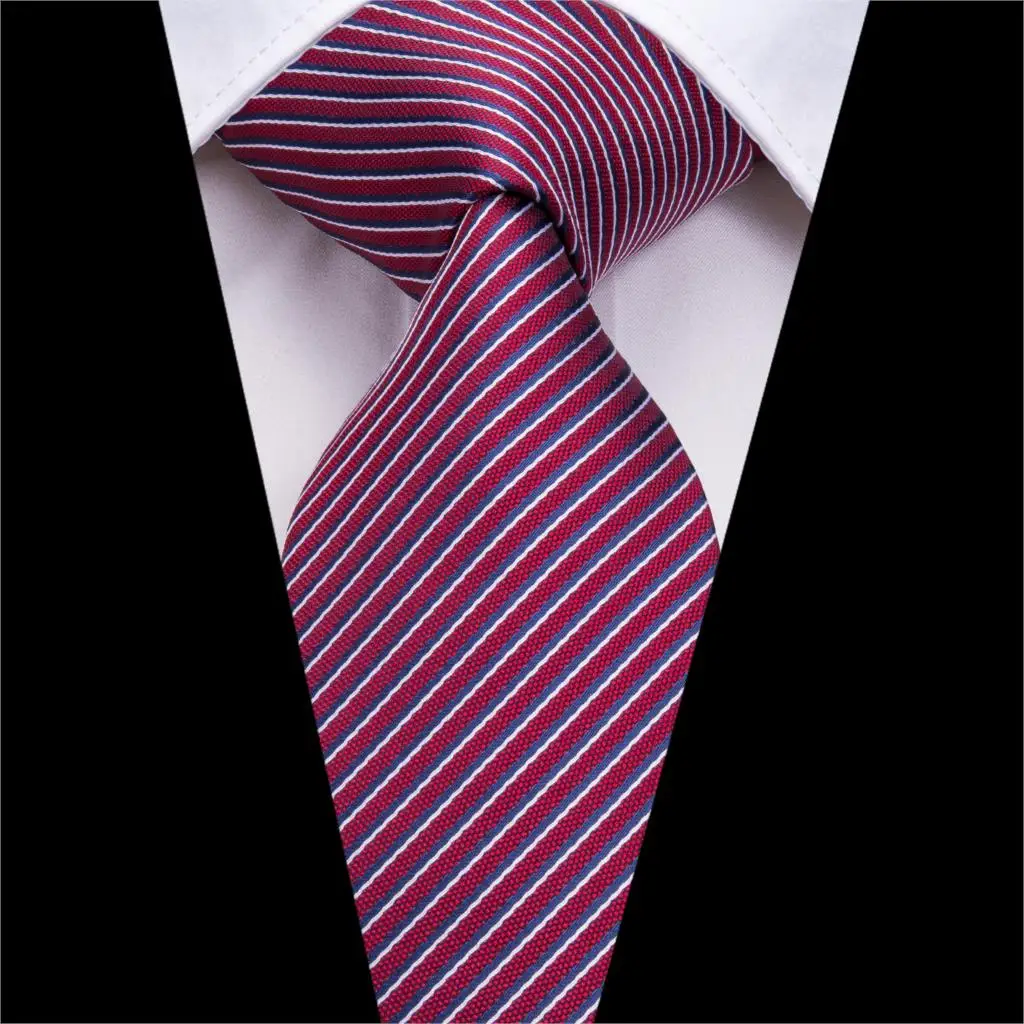 SN-3179 100% Silk Woven Men's Tie Red Striped Necktie Hanky Cufflinks Set Classic Party Wedding Pocket Square | Аксессуары для