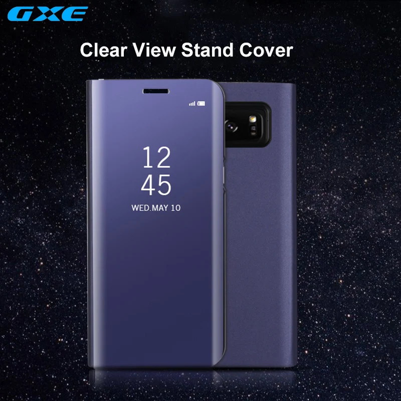GXE покрытие чехол для Note 8 зеркало прозрачный вид Смарт флип Samsung подставка