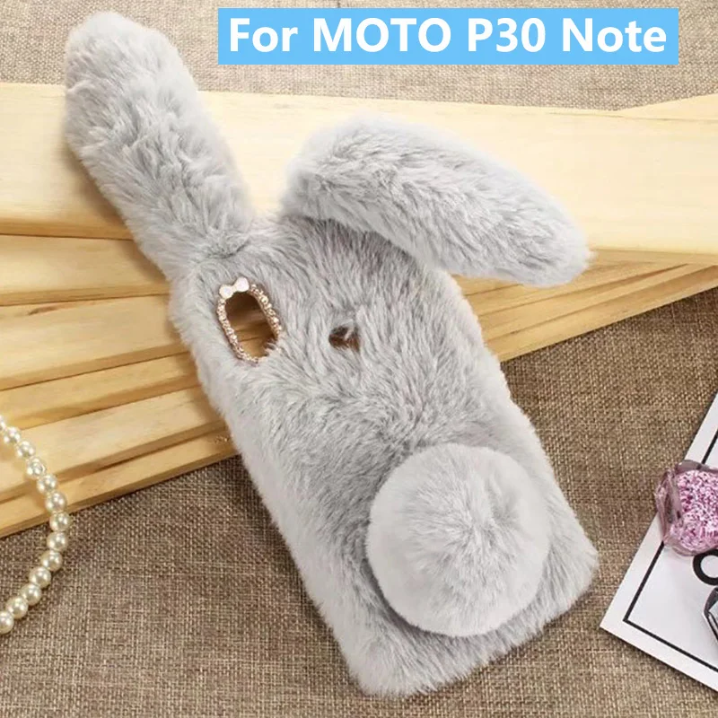 Плюшевый чехол в виде кролика для Motorola Moto One Power мягкий меховой милый 3D с