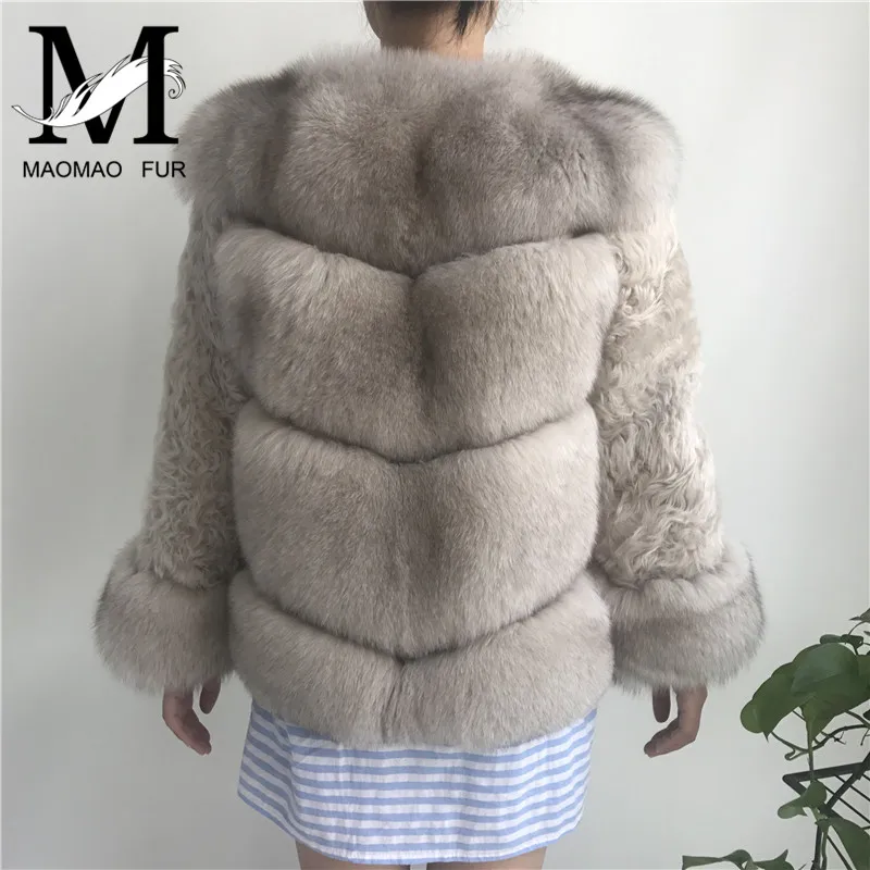 Натуральный мех пальто зимняя куртка ягненка Меховая Последние Роскошный Fox