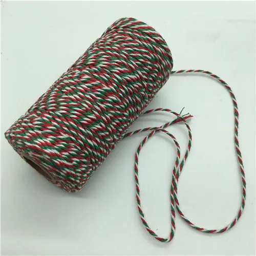Red green white 100 метров 2 мм двойной цвет хлопковый шпагат Бейкера веревка для DIY ручной работы веревка аксессуары витые шнуры для упаковки декоративные - Цвет: Red green white